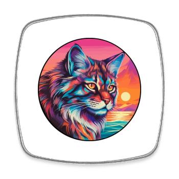 Eurasischer Luchs Katzenrasse Aquarell Cartoon Kawaii - Viereckiger Kühlschrankmagnet - Weiß - Vorne