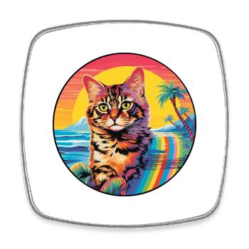 German Rex Cat Breed Watercolor Cartoon Kawaii Pet - Square fridge magnet - white - Front