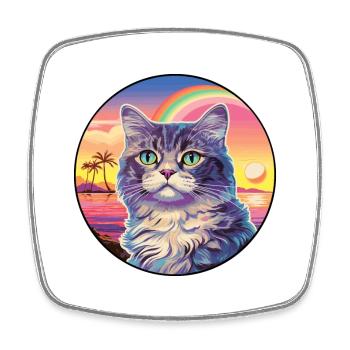 Highlander Katze Rasse Aquarell Karikatur Kawaii Haustier - Viereckiger Kühlschrankmagnet - Weiß - Vorne