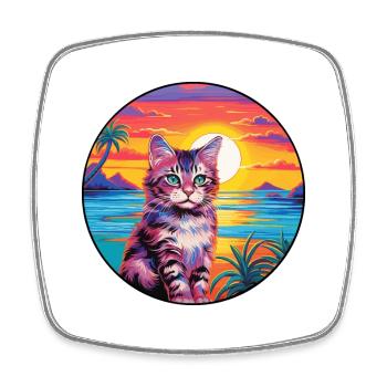 Korean Bobtail Cat Breed Watercolor Cartoon Kawaii - Square fridge magnet - white - Front
