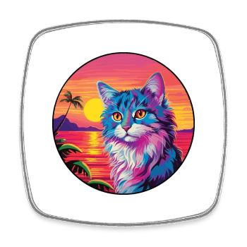 Chat des forêts norvégiennes Aquarelle Dessin animé Kawaii - Magnet carré - blanc - Devant