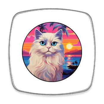 Ragdoll Cat Breed Watercolor Cartoon Kawaii Pet - Square fridge magnet - white - Front