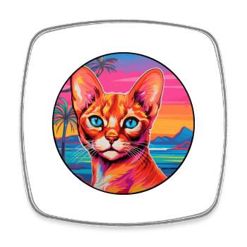 Red Devon Rex Cat Race Aquarelle Dessin Animé Kawaii - Magnet carré - blanc - Devant
