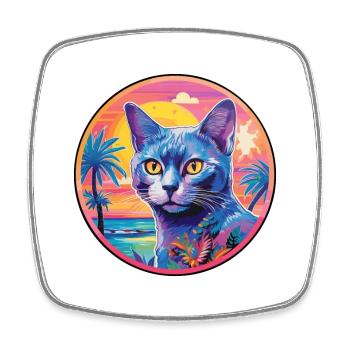 Race de chat bleu russe aquarelle dessin animé Kawaii - Magnet carré - blanc - Devant