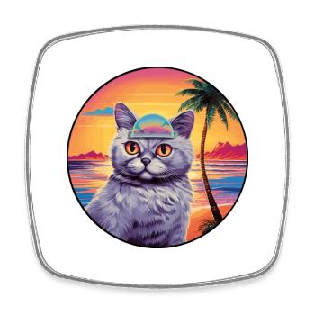 Anglais Argent Chat Race Aquarelle Dessin Animé Kawaii - Magnet carré - blanc - Devant