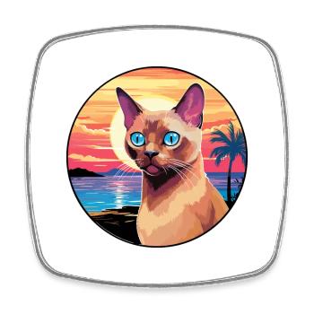 Europäische burmesische Katze Aquarell Cartoon Kawaii - Viereckiger Kühlschrankmagnet - Weiß - Vorne