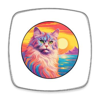 German Longhair Cat Watercolor Cartoon Kawaii - Square fridge magnet - white - Front