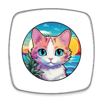 Hantilly Tiffany Katze Aquarell Cartoon Kawaii - Viereckiger Kühlschrankmagnet - Weiß - Vorne