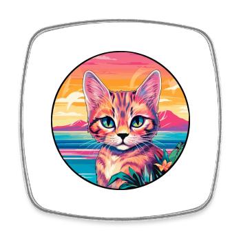 Khao Manee Chat Race Aquarelle Dessin animé Kawaii Pet - Magnet carré - blanc - Devant
