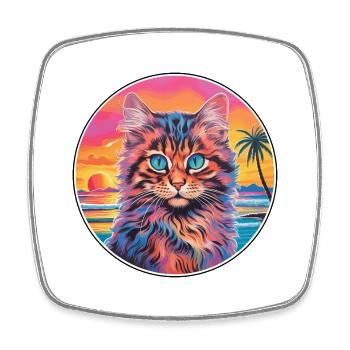 Laperm Chat Race Aquarelle Dessin animé Kawaii Pet - Magnet carré - blanc - Devant