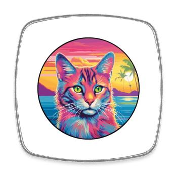 Manx Chat Race Aquarelle Dessin animé Kawaii Animal de compagnie - Magnet carré - blanc - Devant