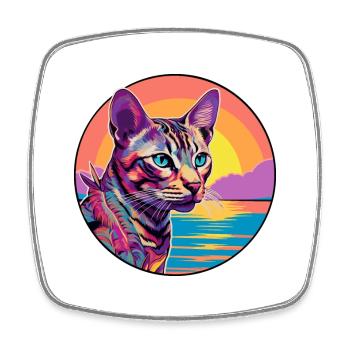 Ocicat Chat Race Aquarelle Dessin animé Kawaii Animal de compagnie - Magnet carré - blanc - Devant