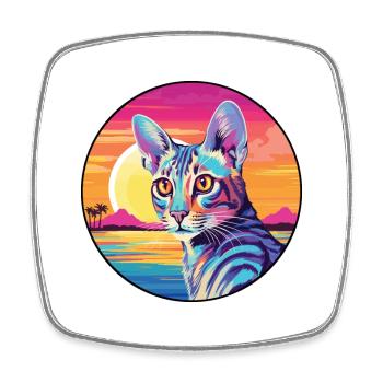 Savannah Katze Rasse Aquarell Karikatur Kawaii Haustier - Viereckiger Kühlschrankmagnet - Weiß - Vorne