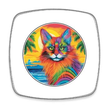 Race de chat somalien aquarelle dessin animé Kawaii animal de compagnie - Magnet carré - blanc - Devant