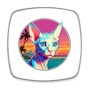 Sphynx-Katzenrasse-Aquarell-Cartoon-Kawaii-Haustier - Viereckiger Kühlschrankmagnet - Weiß - Vorne