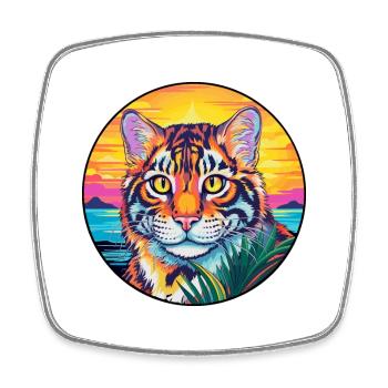 Tiger Cat Breed Watercolor Cartoon Kawaii Pet - Square fridge magnet - white - Front