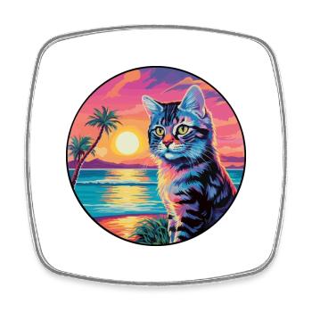 Kalifornische gesprenkelte Katze Aquarell Karikatur Kawaii - Viereckiger Kühlschrankmagnet - Weiß - Vorne
