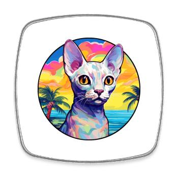 Devon Rex Cat Breed Watercolor Cartoon Kawaii Pet - Square fridge magnet - white - Front