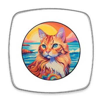 Ingwer Langhaar Katze Aquarell Karikatur Kawaii - Viereckiger Kühlschrankmagnet - Weiß - Vorne