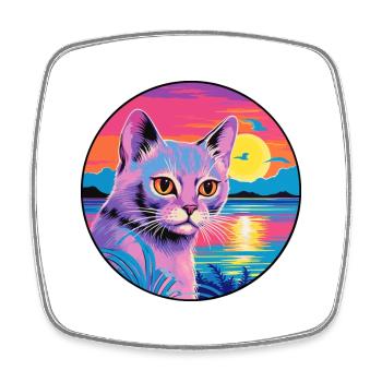 Korat chat race aquarelle dessin animé Kawaii animal de compagnie - Magnet carré - blanc - Devant