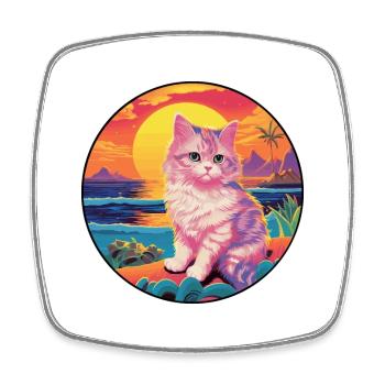 Munchkin Katze Rasse Aquarell Karikatur Kawaii Haustier - Viereckiger Kühlschrankmagnet - Weiß - Vorne