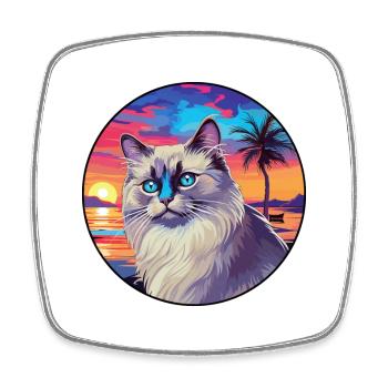 Ragdoll Cat Breed Watercolor Cartoon Kawaii Pet - Square fridge magnet - white - Front
