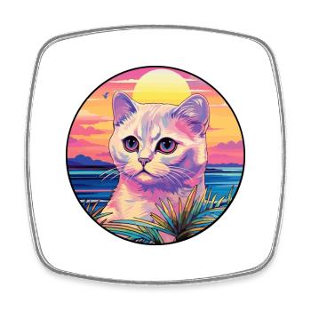 Scottish Fold Katzenrasse Aquarell Cartoon Kawaii - Viereckiger Kühlschrankmagnet - Weiß - Vorne