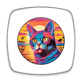Somali Shorthair Chat Aquarelle Dessin Animé Kawaii - Magnet carré - blanc - Devant