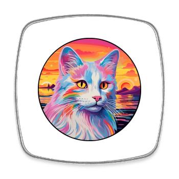 Race de chat Angora turc aquarelle dessin animé Kawaii - Magnet carré - blanc - Devant