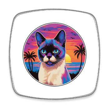 Snowshoe Cat Breed Watercolor Cartoon Kawaii Pet - Square fridge magnet - white - Front