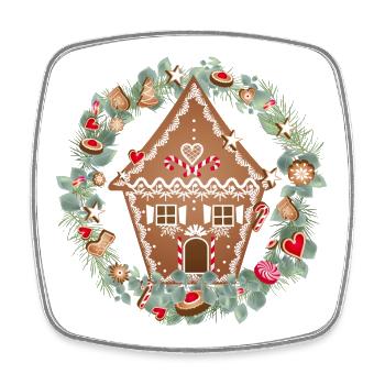 Gingerbread house in eucalyptus wreath for Christmas - Square fridge magnet - white - Front
