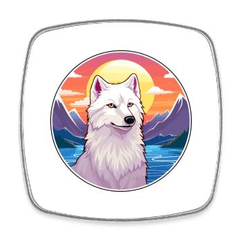 Arctic Wolf Colorful Watercolor Cartoon Kawaii Pet - Square fridge magnet - white - Front
