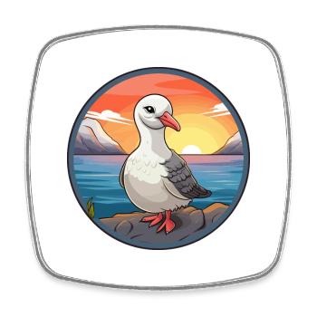 Albatross Colorful Watercolor Cartoon Kawaii Pet - Square fridge magnet - white - Front