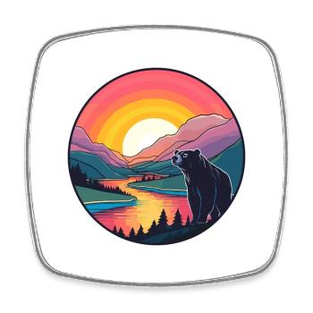 Bear Colorful Watercolor Cartoon Kawaii Animal - Square fridge magnet - white - Front