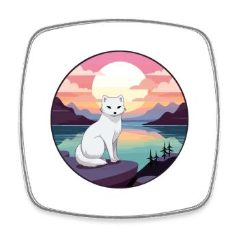 Polarfuchs Bunte Aquarell-Karikatur Kawaii Haustier - Viereckiger Kühlschrankmagnet - Weiß - Vorne