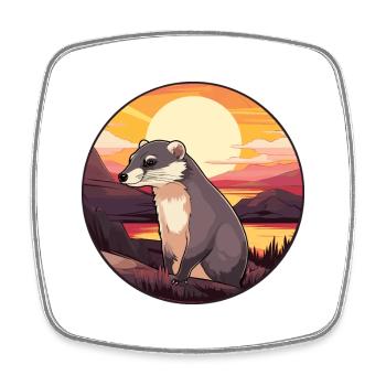 Blaireau Aquarelle Colorée Dessin Animé Kawaii Animal - Magnet carré - blanc - Devant