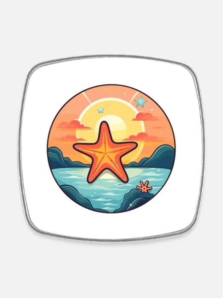 Étoile de mer coloré aquarelle dessin animé kawaii Animal - Magnet carré - blanc
