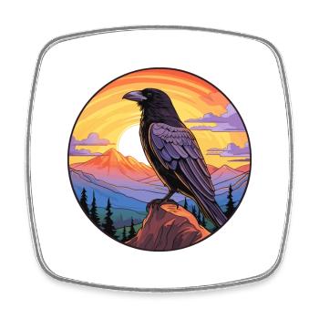Raven Colorful Watercolor Cartoon Kawaii Animal - Square fridge magnet - white - Front
