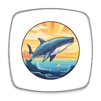 Blue Whale Colorful Watercolor Cartoon Kawaii Pet - Square fridge magnet - white - Front