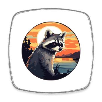 Raccoon Colorful Watercolor Cartoon Kawaii Animal - Square fridge magnet - white - Front