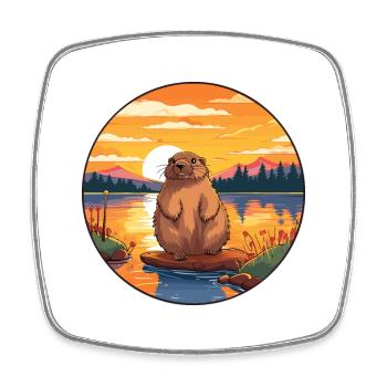 Biber buntes Aquarell Cartoon Kawaii Tier - Viereckiger Kühlschrankmagnet - Weiß - Vorne