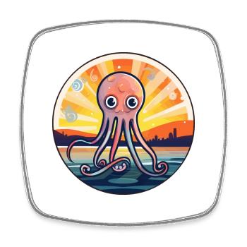 Squid Colorful Watercolor Cartoon Kawaii Animal - Square fridge magnet - white - Front