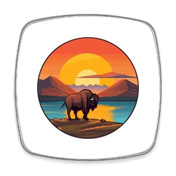 Buffalo Colorful Watercolor Cartoon Kawaii Animal - Square fridge magnet - white - Front