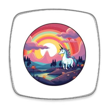 Licorne Aquarelle Colorée Dessin Animé Kawaii Animal - Magnet carré - blanc - Devant