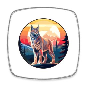 Luchs Buntes Aquarell Cartoon Kawaii Tier - Viereckiger Kühlschrankmagnet - Weiß - Vorne