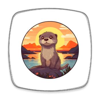 Loutre Aquarelle colorée Dessin animé Kawaii Animal - Magnet carré - blanc - Devant