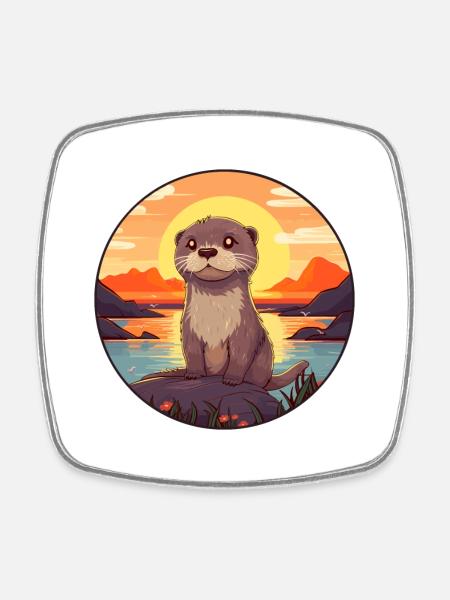 Otter buntes Aquarell Karikatur Kawaii Tier - Viereckiger Kühlschrankmagnet - Weiß