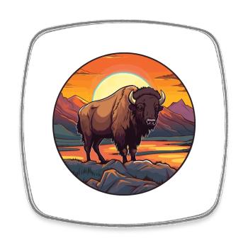 Bison Colorful Watercolor Cartoon Kawaii Animal - Square fridge magnet - white - Front