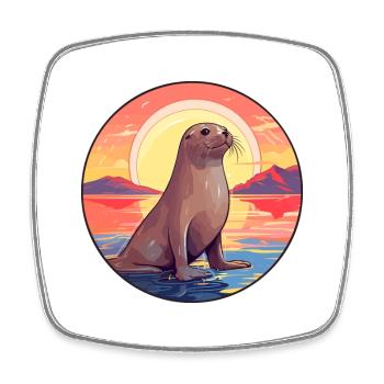 Seal Colorful Watercolor Cartoon Kawaii Animal - Square fridge magnet - white - Front