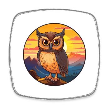 Owl Colorful Watercolor Cartoon Kawaii Animal - Square fridge magnet - white - Front